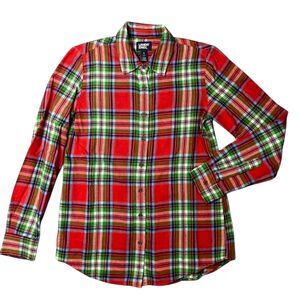 Lands' End Soft Flannel Button Down Red Plaid Sz Small Women's